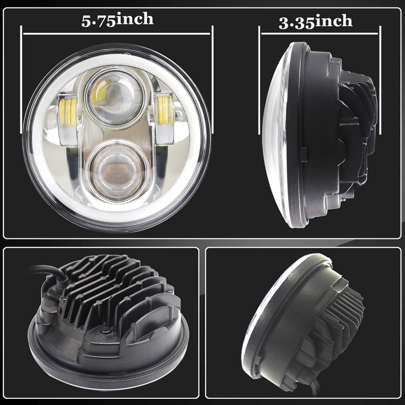 ZZJAUBI Chrome Motorcycle Headlight, 5-3/4inch Round Projector Headlight with White DRL compatible with XL883N/FLSTS/XG750/FXDWG/XL1200V - Image 3